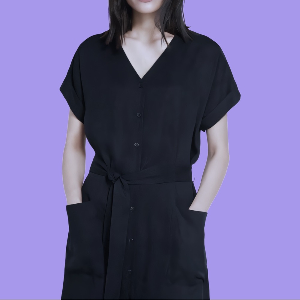 5/25$ Black Tencel Button-Up Dress | Frank and Oak